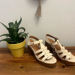 Lucky Brand Cream and Tan Platform Sandals